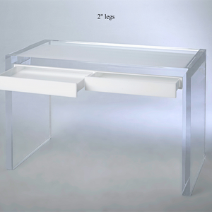 White Lacquer 2 Drawer Desk with Ultra Thick Lucite Legs,