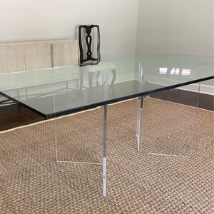 lucite clear acrylic boomerang base glass top desk