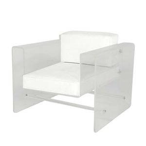 Clear Lucite Lounge Chair with White Vinyl Cushions