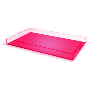 neon color acrylic serving decorative lucite tray handles modern clear neon pink WWS_NP9095_AT_00002