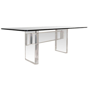 2" Thick Clear Trestle Base Desk with Clear Acrylic Top