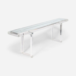 Long 1" Thick Lucite Console Table with Beveled Top