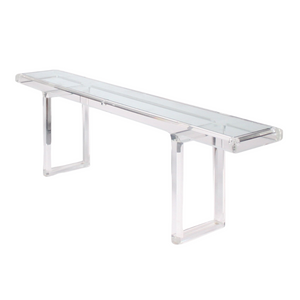 Long 1" Thick Lucite Console Table with Beveled Top