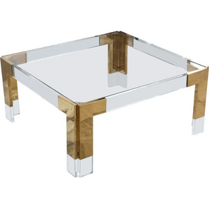 Retro Modern brass and Lucite Coffee Table with Glass Top