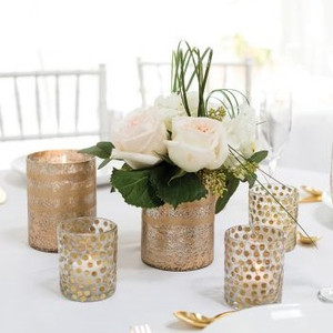 Gold Hand Painted Metallic Cylinder Candleholders