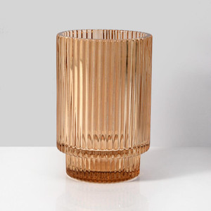 Amber Ribbed Glass Votive Holders, Set of 4
