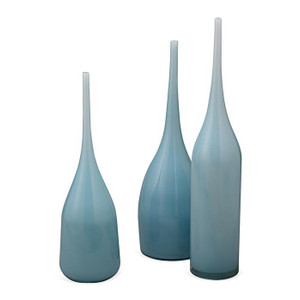 Tall Light Blue Blown Glass Decorative Vessels, Set of 3