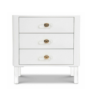 Custom 3 Drawer White Nightstand with Lucite