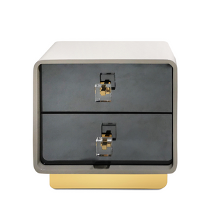 Mod Grey 2 Drawer Nightstand with Brass Base & Lucite