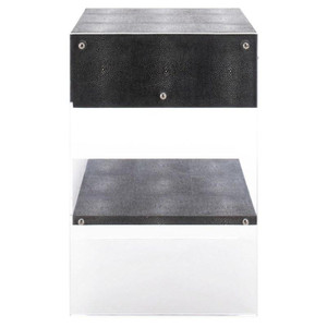 Black Faux Shagreen 1 Drawer Nightstand with Lucite Legs