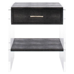 Black Faux Shagreen 1 Drawer Nightstand with Lucite Legs