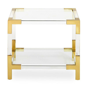 Acrylic and Brass Metal Corners Square Side Table