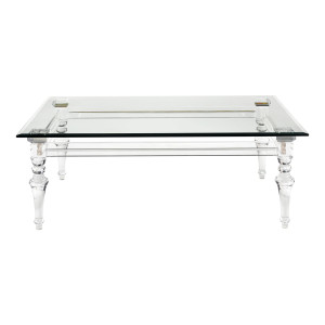 Lucite Turned Leg Rectangular Coffee Table with Glass Top