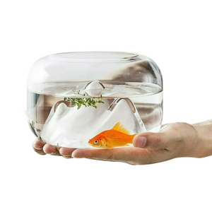 Modern Clear Glass Fishbowl with Mountains