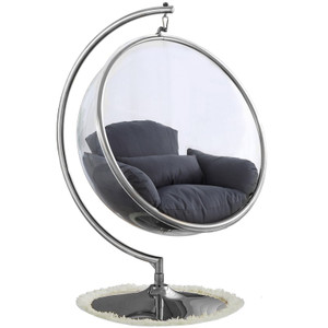 Chrome Bubble Chair with Grey Cushions and C Stand