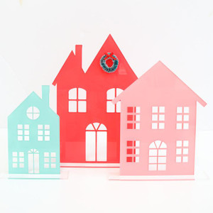 Set of 3 Acrylic Pastel Color Holiday Houses,