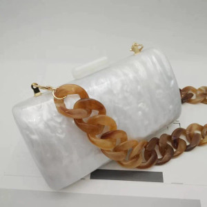 White Mother of Pearl Acrylic Box Purse with Faux Tortoise Chain