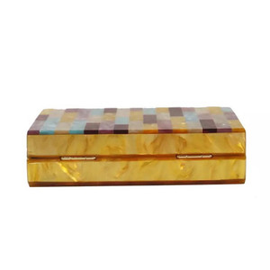 Multi Patchwork Color Acrylic Box Purse with Chain