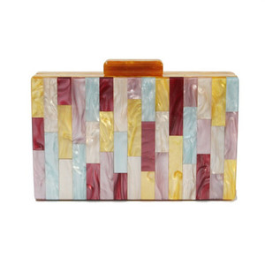 Multi Patchwork Color Acrylic Box Purse with Chain