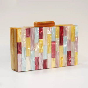 Multi Patchwork Color Acrylic Box Purse with Chain