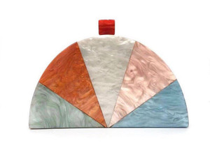 Coral and Orange Half Circle Lucite Clutch Purse