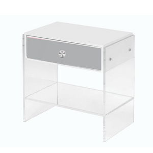 1 Drawer Nightstand with Clear Lucite Legs and Shelf