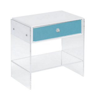 1 Drawer Nightstand with Clear Lucite Legs and Shelf