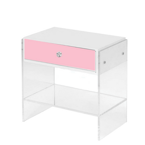 1 Drawer Nightstand with Clear Lucite Legs and Shelf