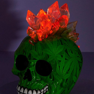 Green Color Resin Skull with Crystal Mohawk