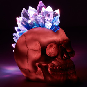 Natural Resin Skull with LED Lit Crystal Mohawk