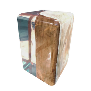 Clear Resin & Wood Stool with Rounded Corners
