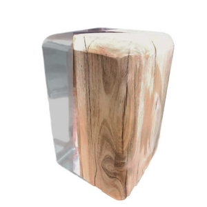 Clear Resin & Wood Stool with Rounded Corners