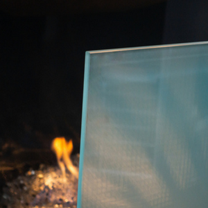 Modern Frameless Frosted Glass Fireplace Screen with Silver Feet