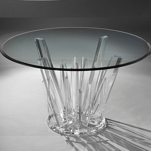 burst lucite spikes art deco round foyer table glass top