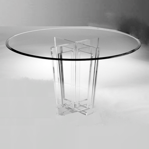 Modern Lucite Cross Leg Round Glass Top Foyer Table