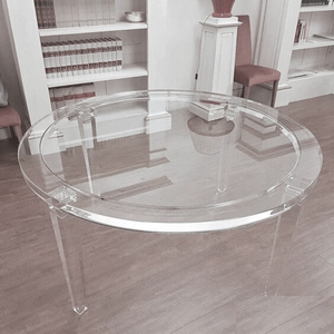 Lucite Classic Round Foyer Table with 4 Carved Legs