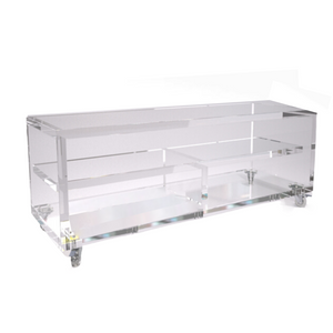 Modern 2 Tier Lucite Media TV Console Table on Wheels