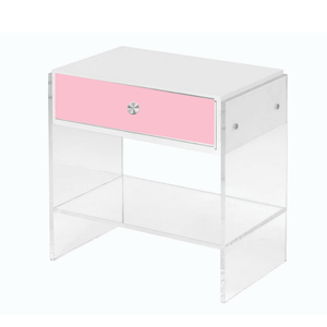 1 Drawer Nightstand with Clear Lucite Legs and Shelf