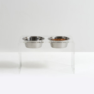 hiddin tall double lucite acrylic pet bowl feeder silver