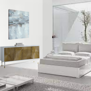 White and Gold Swirls Credenza with Lucite Legs