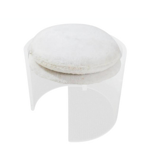 Round Drum Lucite Vanity Stool with Plush Terry Cloth Cushion Seat