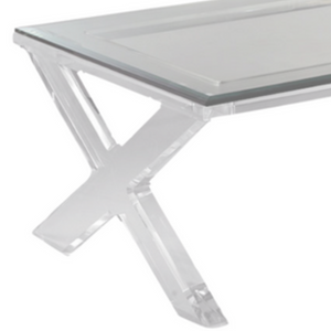 Lucite Modern X Leg Rectangular Coffee Table with Glass Top