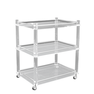 Clear Lucite 3 Tier Bar Cart on Wheels