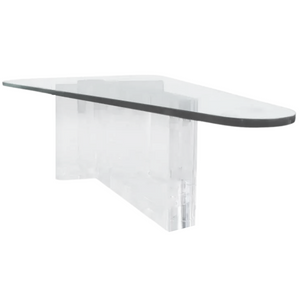 Thick Lucite Cross Base Coffee Table with Triangle Glass Top