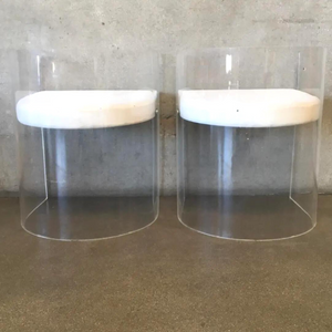 Modern Lucite Barrel Back Counter Stool with White Seat & Pillow