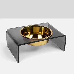 Smoke Grey Acrylic Single gold Bowl Pet Feeder by Hiddin