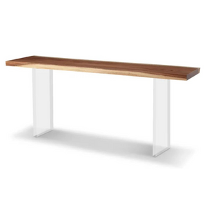 Narrow Live Edge Black Walnut Wood Console with Lucite Legs