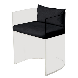 Modern Lucite Barrel Back Chair with Black Seat & Pillow