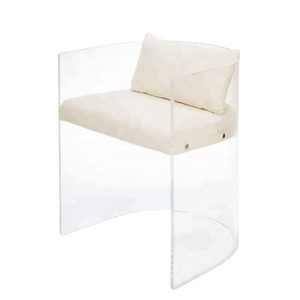  lucite clear acrylic dining chair Barrel Chair with Cream ivory Linen