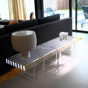 Clear Lucite Long Slat Bench with Lucite Legs